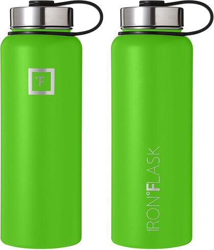 IRON °FLASK Sports Water Bottle - Wide Mouth with 3 Straw Lids - Stainless Steel Gym & Outdoor Bottles for Men, Women & Kids - Double Walled, Insulated Thermos, Metal Canteen - Kiwi Green, 40 Oz in Saudi Arabia