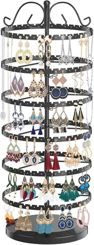 LASZOLA 5 Tiers Metal Earring Holder Organizer, Stable Rotating Jewelry Display Stand for Women Girls, 400 Holes and Grooves Earring Spin Table Rack Tower Tree for Necklace Bracelet Ring - Black in Kuwait