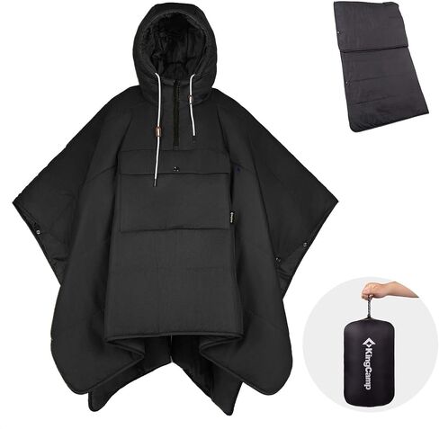 KingCamp Blanket Poncho Hooded Ultralight Water, Warm Camping Blanket Wearable Poncho Ultralight Compact, Camp Poncho Sleeping Bag (Black) in Kuwait