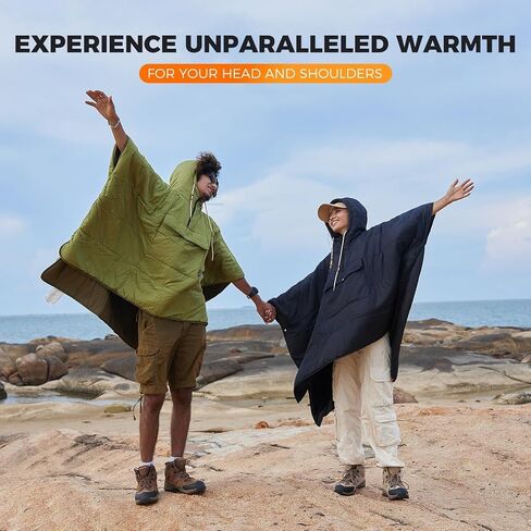KingCamp Blanket Poncho Hooded Ultralight Water, Warm Camping Blanket Wearable Poncho Ultralight Compact, Camp Poncho Sleeping Bag (Black) in Kuwait