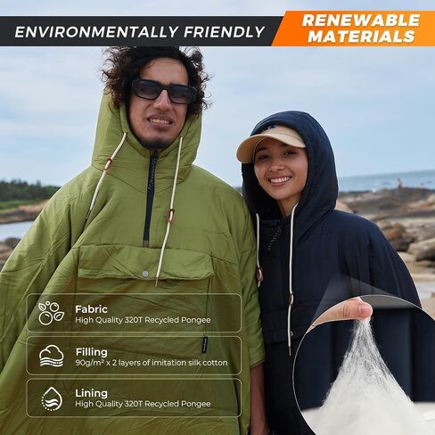 KingCamp Blanket Poncho Hooded Ultralight Water, Warm Camping Blanket Wearable Poncho Ultralight Compact, Camp Poncho Sleeping Bag (Black) in Kuwait