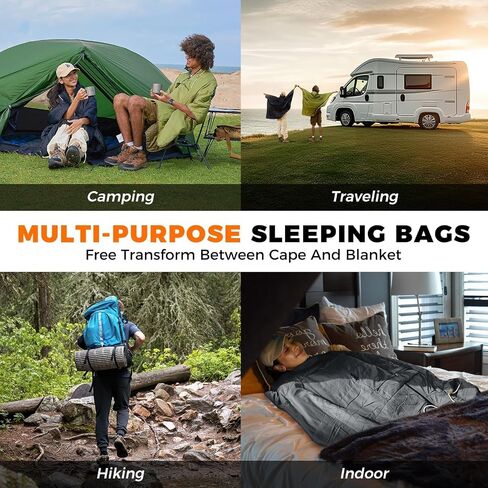 KingCamp Blanket Poncho Hooded Ultralight Water, Warm Camping Blanket Wearable Poncho Ultralight Compact, Camp Poncho Sleeping Bag (Black) in Kuwait