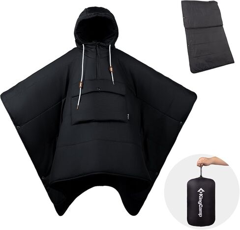 KingCamp Blanket Poncho Hooded Ultralight Water, Warm Camping Blanket Wearable Poncho Ultralight Compact, Camp Poncho Sleeping Bag (Black) in Kuwait