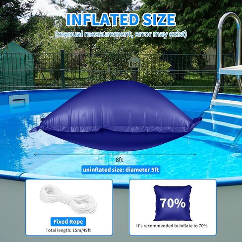 Pool Pillow for for Above Ground Pools, 8x8 Ft Pool Air Pillow for Closing Winter Pool Winterizing Kit for Ground Pool, 0.5mm PVC Material, 2X 16.5Ft Rope (Blue) in Saudi Arabia