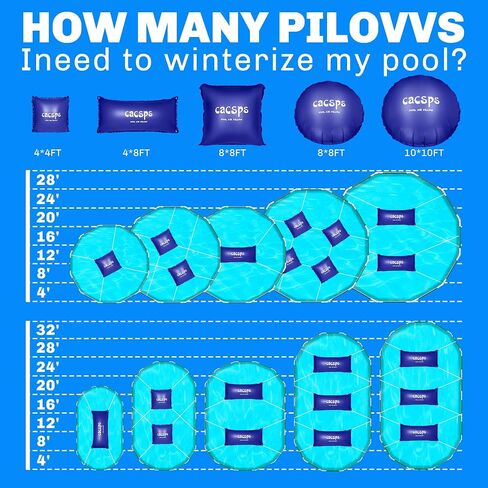 Pool Pillow for for Above Ground Pools, 8x8 Ft Pool Air Pillow for Closing Winter Pool Winterizing Kit for Ground Pool, 0.5mm PVC Material, 2X 16.5Ft Rope (Blue) in Saudi Arabia