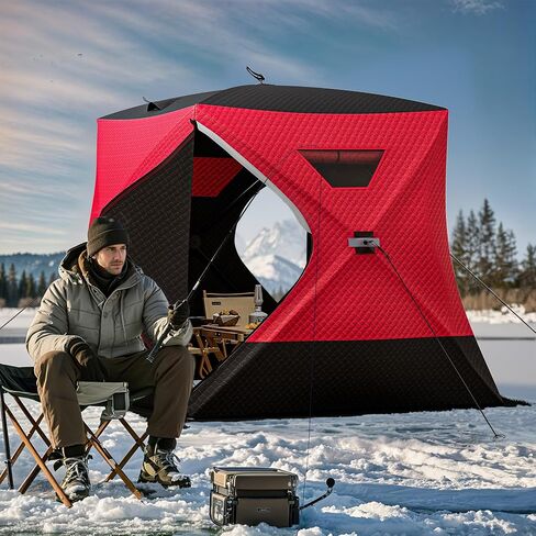 YITAHOME Ice Fishing Shelter, 3-Layer Insulated Ice Fishing Tent with 300D Oxford Fabric，Pop-up Portable Ice Shelter with 2 Doors and Carrying Bag in Saudi Arabia