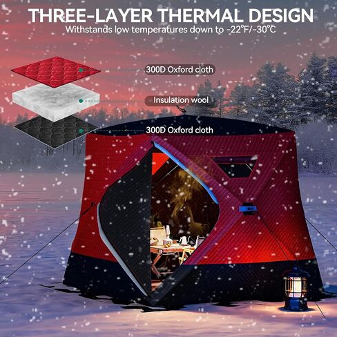 YITAHOME Ice Fishing Shelter, 3-Layer Insulated Ice Fishing Tent with 300D Oxford Fabric，Pop-up Portable Ice Shelter with 2 Doors and Carrying Bag in Saudi Arabia