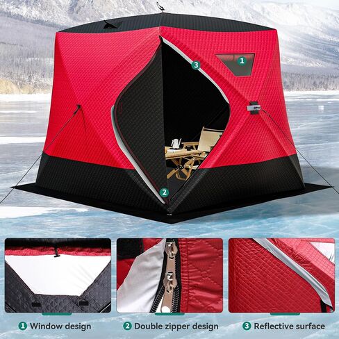 YITAHOME Ice Fishing Shelter, 3-Layer Insulated Ice Fishing Tent with 300D Oxford Fabric，Pop-up Portable Ice Shelter with 2 Doors and Carrying Bag in Saudi Arabia