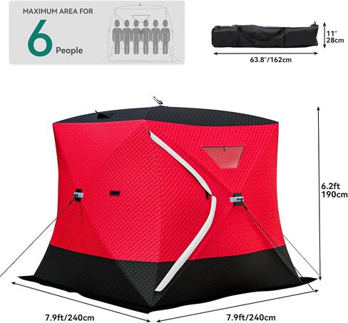 YITAHOME Ice Fishing Shelter, 3-Layer Insulated Ice Fishing Tent with 300D Oxford Fabric，Pop-up Portable Ice Shelter with 2 Doors and Carrying Bag in Saudi Arabia