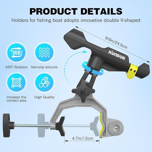 Adjustable Fishing Rod Holder for Boat,Upgraded Fishing Gear with 360°Button Rotation, Enlarged Clamp,Flexible Silicone Strap for Most Rod,Fits Round/Square Tubes, Perfect Fishing Accessory & Gifts in Saudi Arabia
