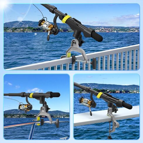 Adjustable Fishing Rod Holder for Boat,Upgraded Fishing Gear with 360°Button Rotation, Enlarged Clamp,Flexible Silicone Strap for Most Rod,Fits Round/Square Tubes, Perfect Fishing Accessory & Gifts in Saudi Arabia