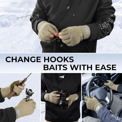 KastKing Bully Wooly 3-Cut Fingerless Wool Fishing Gloves, Cold Weather Warm Winter Gloves for Men & Women, Ice Fishing in Kuwait
