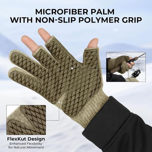 KastKing Bully Wooly 3-Cut Fingerless Wool Fishing Gloves, Cold Weather Warm Winter Gloves for Men & Women, Ice Fishing in Kuwait