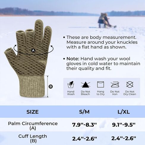 KastKing Bully Wooly 3-Cut Fingerless Wool Fishing Gloves, Cold Weather Warm Winter Gloves for Men & Women, Ice Fishing in Kuwait