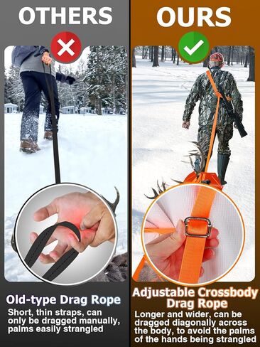 Thickened Deer Drag Sled for Hunting - Tear-Resistant Heavy Duty Game Glide Carry Cart & 13ft Harness Dragging Strap & 16.4ft Long Rope, Multi-Purpose Ice Fishing Wood Pulling Hauler Gear Accessories in Kuwait