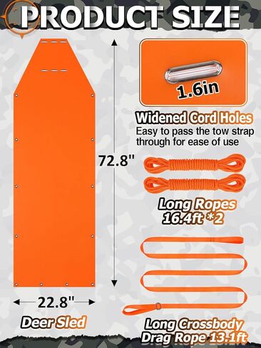 Thickened Deer Drag Sled for Hunting - Tear-Resistant Heavy Duty Game Glide Carry Cart & 13ft Harness Dragging Strap & 16.4ft Long Rope, Multi-Purpose Ice Fishing Wood Pulling Hauler Gear Accessories in Kuwait