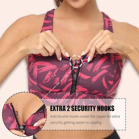 Cordaw Zipper in Front Sports Bra High Impact Strappy Back Support Workout Top in Kuwait