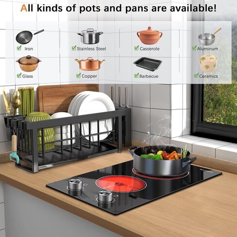 Karinear 110V Electric Cooktop 2 Burners Electric Stove 12 Inch Knob Control Countertop & Built-in Ceramic Cooktop, 9 Heating Level, Hot Warning, Over-Temperature Protection(Silver Knob) in Kuwait