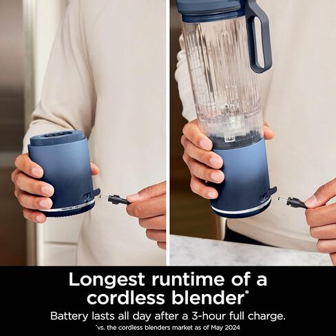 Ninja Blast Max Portable Blender, Twist & Go, 22oz, Navy, BC251NV | Twist & Go removable 22-oz vessel. Auto-iQ Crush & Smoothie programs, cordless. Dishwasher safe, leakproof lid. in Kuwait