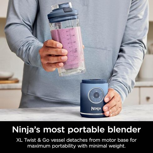 Ninja Blast Max Portable Blender, Twist & Go, 22oz, Navy, BC251NV | Twist & Go removable 22-oz vessel. Auto-iQ Crush & Smoothie programs, cordless. Dishwasher safe, leakproof lid. in Kuwait