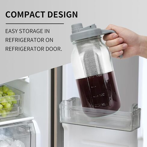 Cold Brew Coffee Maker, 64oz Glass Mason Jar Pitcher Iced Tea Maker Wide Mouth Spout Lid Airtight with Handle Stainless Steel Filter for Iced Coffee, Ice Lemonade, Fruit Drinks, with Spoon/Brush in Saudi Arabia