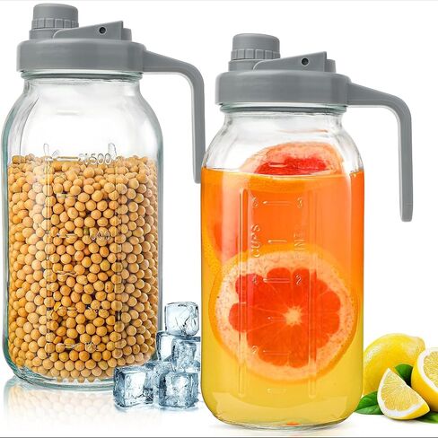 Cold Brew Coffee Maker, 64oz Glass Mason Jar Pitcher Iced Tea Maker Wide Mouth Spout Lid Airtight with Handle Stainless Steel Filter for Iced Coffee, Ice Lemonade, Fruit Drinks, with Spoon/Brush in Saudi Arabia