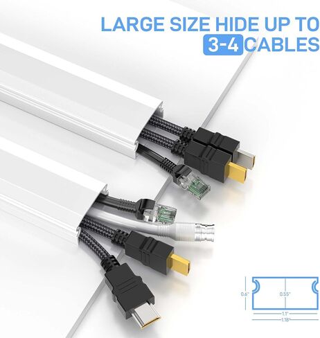 Delamu TV Cord Hider, Cord Covers for 3-4 Wires on Wall, Large Cable Hider Cable Management, Easy Set up Wire Hiders Wire Covers for Cords on Wall, TV Cables Cover Raceway, 6X W1.18 H0.67in, White in Saudi Arabia