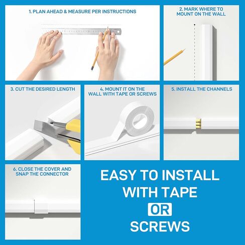 Delamu TV Cord Hider, Cord Covers for 3-4 Wires on Wall, Large Cable Hider Cable Management, Easy Set up Wire Hiders Wire Covers for Cords on Wall, TV Cables Cover Raceway, 6X W1.18 H0.67in, White in Saudi Arabia