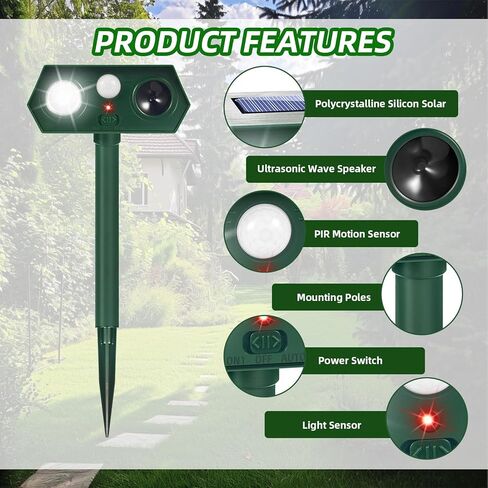رادع للقطط في الفناء، عبوتان يعملان بالطاقة الشمسية لردع القطط في الحديقة، في الفناء، في الحديقة، رادع للقطط بالموجات فوق الصوتية في الهواء الطلق مع مستشعر حركة وأضواء وامضة in Kuwait