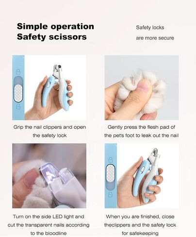 Cat Dog Pet Nail Clippers with Light, Llluminates Cat Dog Nails Or Bloodline, Safety Pet Nail Clipper for Dogs, Cats, Rabbits, Sharp, No Nail Splitting(Blue) in Saudi Arabia