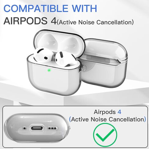 حافظة شفافة متوافقة مع AirPods 4 مع خاصية إلغاء الضوضاء النشطة، حافظة شفافة مضادة للاصفرار مع سلسلة مفاتيح ومجموعة منظف in Kuwait