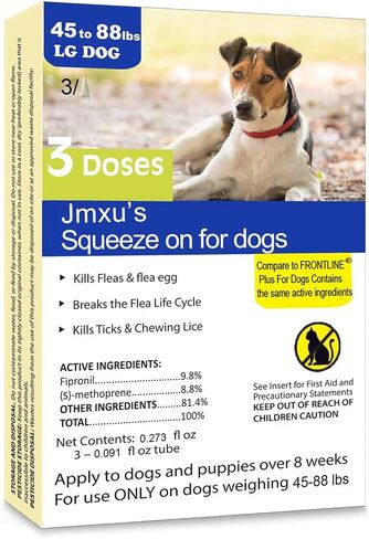 Flea and Tick Prevention for Dogs, Dogs Flea & Tick Treatment with Fipronil, Long-Lasting & Fast-Acting Topical Flea & Tick Control Drops (3 Doses, 45-88lbs) in Saudi Arabia