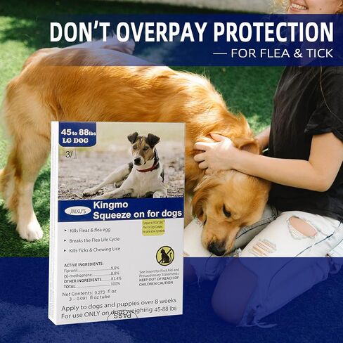 Flea and Tick Prevention for Dogs, Dogs Flea & Tick Treatment with Fipronil, Long-Lasting & Fast-Acting Topical Flea & Tick Control Drops (3 Doses, 45-88lbs) in Saudi Arabia
