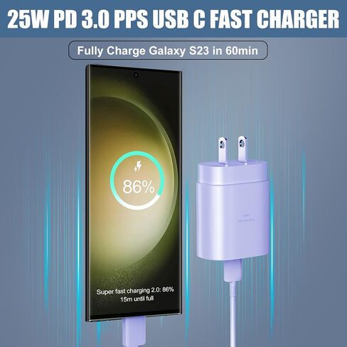 S23 S22 Ultra Super Fast Charger Type C,10FT Type C Charger Cable Fast Charging with 25W USB C Fast Wall Charger Block for Samsung Galaxy S23 Ultra/S23/S23+/S22/S22Ultra/S22+/S21/S20 /Note 10 20 Ultra in Kuwait
