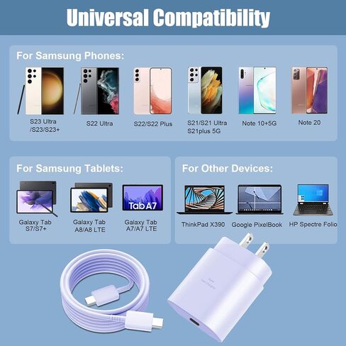 S23 S22 Ultra Super Fast Charger Type C,10FT Type C Charger Cable Fast Charging with 25W USB C Fast Wall Charger Block for Samsung Galaxy S23 Ultra/S23/S23+/S22/S22Ultra/S22+/S21/S20 /Note 10 20 Ultra in Kuwait