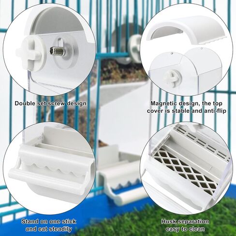 Automatic Bird Feeder for Cage，Automatic Parrot Seed Feeders Food Container with Lid, Bird Cage Accessories for Cockatiel Finch Lovebirds Budgies Canary in Kuwait