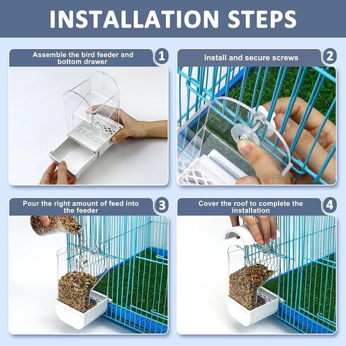 Automatic Bird Feeder for Cage，Automatic Parrot Seed Feeders Food Container with Lid, Bird Cage Accessories for Cockatiel Finch Lovebirds Budgies Canary in Kuwait