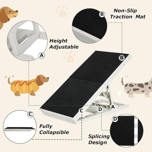 سرير منحدر للكلاب قابل للتعديل للحيوانات الأليفة الصغيرة منحدر للقطط قابل للطي مع سجادة غير قابلة للانزلاق منحدر داخلي للجرو قابل للحمل للأريكة والكرسي in Kuwait
