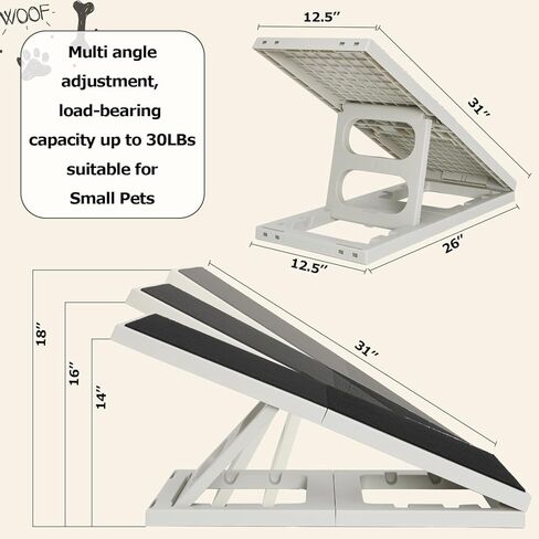 سرير منحدر للكلاب قابل للتعديل للحيوانات الأليفة الصغيرة منحدر للقطط قابل للطي مع سجادة غير قابلة للانزلاق منحدر داخلي للجرو قابل للحمل للأريكة والكرسي in Kuwait