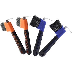 2 Pcs Horse Hoof Pick Brush with Soft Touch Rubber Handle Portable Hoofpick, Blue & Orange