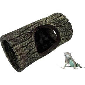 Reptile Hide Cave, Resin Hollow Tree Trunk Hideout, 6 x 3.2 x 3.2 in, Climbing Toy for Lizards, Geckos, Hermit Crabs, Terrarium Decor