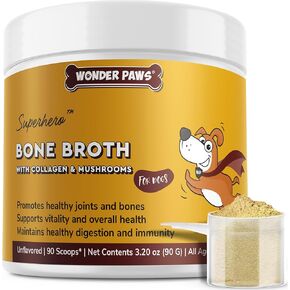 Bone Broth for Dogs – Bone Broth Powder with Organic Mushrooms & Collagen for Digestion, Immunity & Joint Support – Tasty Beef Supplement for Dogs of All Ages, Sizes & Breeds – 3.20 oz