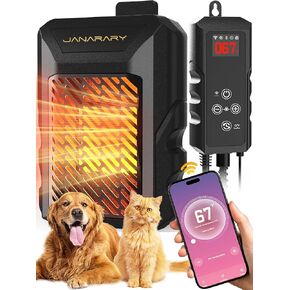 Dog House Heater, Outdoor Pet Heater with Themostat & WiFi App Remote Control, IPX5 Waterproof Controller, Anti Chew Cord, 500W Safe and Fast Heaters for Most Dog House