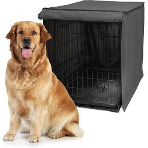 Friends Forever Metal Dog Crate Cover 36 inch, Wire Dog Kennel Cover w/Light Blocking Protective Curtain, Dog Cage Cover w/Roller Shades, Machine Washable, Trucker Black