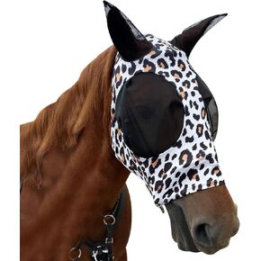 Horse Fly Mask with Ears - Equine Fly Mask for Horses with Sunlight Protection, Large Eye Space with Breathable Elastic Fabric, Funny Horse Mask Suitable for Large Size Horses Leopard Print