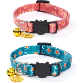 2 Pack Sun Cat Collars Breakaway Kitten Moon Adjustable Safety Collar with Bell (XS)