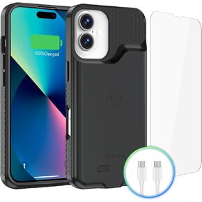 Alpatronix Battery Case for iPhone 16 Pro Max, Portable Strong Slim Protective Extended Charger Cover, 15W Fast Charging, High Capacity with Wireless Charging Case (BX16PM) Black