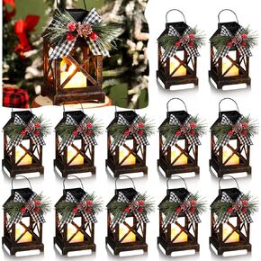 12 Pcs Christmas Decorative Lantern LED Candle 5.5" Christmas Mini Lanterns Bulk Holiday Vintage Hanging Lanterns Xmas Decorative Candle Lanterns for Table Centerpiece Outdoor Indoor (Red)