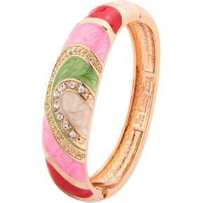 UJOY Vintage Cloisonne Bracelet Handcraft Multi-Colored Rhinestone Enamel Oval Hinged Cuff Bangle Jewelry Gifts 88A26