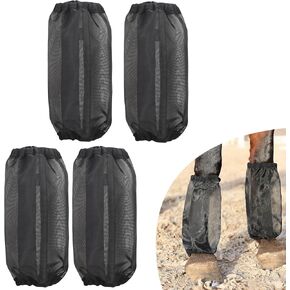 Equine Protective Mesh Leggings & Fly Boots Breathable UV Protection, Non-Slip Fit, Set of 4 (Black)